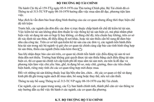 Thông tư 19-TC/HCVX mua sắm đồ đạc, phương tiện làm việc