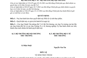 Quyết định liên bộ 322-YT/LB Điều lệ vệ sinh thực phẩm