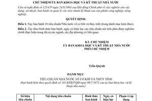 Quyết định 141-KHKT/QĐ 18 tiêu chuẩn Nhà nước về cơ khí và thủy tinh