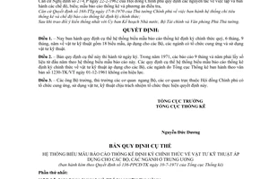 Quyết định 136-PPCĐ/TK quy định cụ thể hệ thống biểu mẫu báo cáo thống kê định kỳ chính thức quý, 6 tháng, 9 tháng, năm về vật tư kĩ thuật