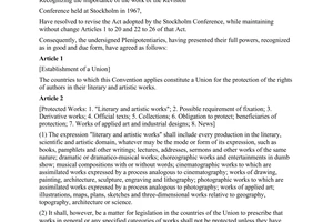 Convention Berne for the protection of literary and artistic works Paris act of July 24, 1971,