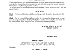 Nghị định 161-CP bản quy định bảo vệ an toàn lưới điện cao thế