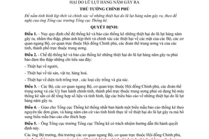 Quyết định  241-TTg quy định chế độ thống kê  báo cáo thống kê thiệt hại do lũ lụt hàng năm gây ra
