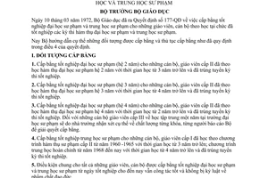 Thông tư 386-BD hướng dẫn cấp bằng cán bộ, giáo viên tốt nghiệp hàm thụ đại học trung học sư phạm