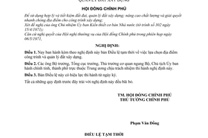 Nghị định 47-CP Điều lệ tạm thời về việc lựa chọn địa điểm công trình và quản lý đất xây dựng