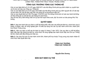 Quyết định 47-TCTK/PPCĐ hệ thống biểu mẫu báo cáo thống kê định kỳ, chính thức qúy, 6 tháng, 9 tháng, năm về công nghiệp