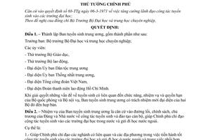 Quyết định 121-TTg  thành lập ban tuyển sinh trung ương