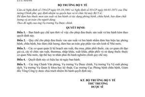Quyết định 444-BYT/QĐ  quy chế tạm thời cho phép đưa thuốc vào sản xuất lưu hành