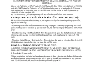 Thông tư liên bộ 20-TT-LB hướng dẫn chế độ đãi ngộ dân quân tự vệ quân nhân dự bị huấn luyện quân sự chiến đấu