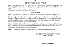 Quyết định  23-BT  thành lập xã Quỳnh Tân thuộc huyện Quỳnh Lưu, tỉnh Nghệ An