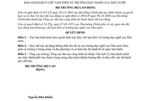 Quyết định 29-LĐ/QĐ Quy chế tạm thời trường dạy nghề Nhà nước