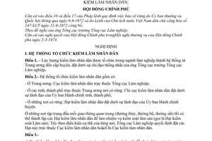 Nghị định 101-CP quy định hệ thống tổ chức và nhiệm vụ, quyền hạn của lực lượng kiểm lâm nhân dân