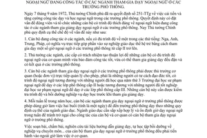 Thông tư 132-TTg chế độ động viên tổ chức cán bộ có trình độ ngoại ngữ công tác ngành tham gia dạy ngoại ngữ trường phổ thông