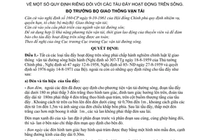 Quyết định 1758-QĐ/PC quy định riêng  các tàu đẩy hoạt động trên sông