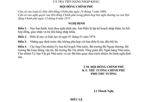 Nghị định 200-CP Điều lệ lập kế hoạch nhập khẩu, ký kết hợp đồng, giao nhận và trả tiền hàng nhập khẩu