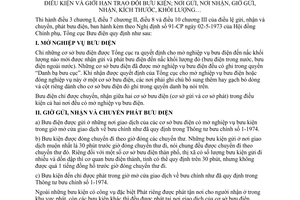 Thông tư 3 quy định mở nghiệp vụ bưu kiện công vụ đặc biệt điều kiện giới hạn trao đổi nơi gửi nhận, giờ gửi nhận kích thước, khối lượng