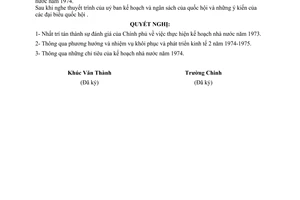 Nghị quyết thông qua phương hướng, nhiệm vụ khôi phục và phát triển kinh tế 2 năm 1974-1975 và những chỉ tiêu của kế hoạch Nhà nước năm 1974