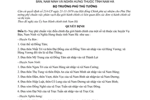 Quyết định 14-BT điều chỉnh địa giới hành chính  xã thuộc huyện Vụ Bản, Nam Ninh, Nghĩa Hưng tỉnh Nam Hà