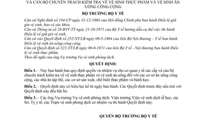 Quyết định 142-BYT/QĐ quy định quyền hạn, nhiệm vụ cơ quan y tế các cấp, cán bộ chuyên trách kiểm tra vệ sinh thực phẩm,vệ sinh ăn uống công cộng