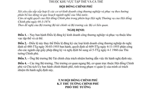 Nghị định 76-CP điều lệ đăng ký kinh doanh công thương nghiệp và phục vụ thuộc khu vực tập thể và cá thể