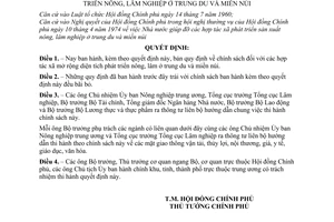 Quyết định 129-CP chính sách hợp tác xã mở rộng diện tích phát triển nông, lâm nghiệp ở trung du,miền núi