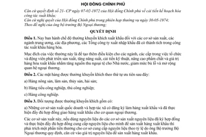 Quyết định 151-CP thưởng khuyến khích xuất khẩu