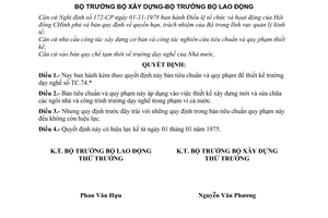 Quyết định 352-QĐ/LB  tiêu chuẩn và quy phạm thiết kế trường dạy nghề TC.74