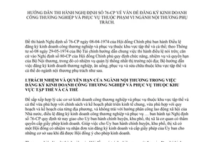 Thông tư 16-NT đăng ký kinh doanh công thương nghiệp phục vụ phạm vi ngành nội thương phụ trách hướng dẫn Nghị định 76-CP