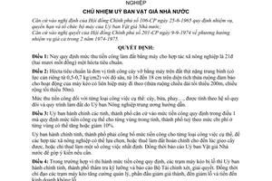 Quyết định 80-MTB/VGNN hạ mức thu tiền công làm đất bằng máy cho hợp tác xã nông nghiệp