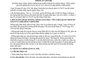 Thông tư liên bộ 179-TT/QP/NV/TC chính sách quân nhân phục viên