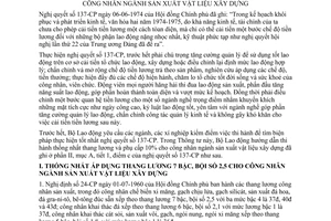 Thông tư 15-LĐ/TT hướng dẫn thống nhất thang lương phụ cấp 10% công nhân ngành sản xuất vật liêu xây dựng