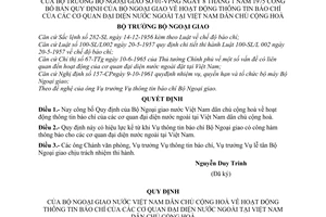 Quyết định 01-VPNG công bố bản quy định Bộ Ngoại giao hoạt động thông tin báo chí cơ quan đại diện nước ngoài tại Việt Nam