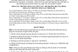 Quyết định 18-QĐ/LBTS-TC-TK chế độ hệ thống hạch toán hợp tác xã nghề cá biển