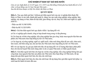 Quyết định 21-VGNN/TLSX giá bán điện ngoài lưới phục vụ sản xuất