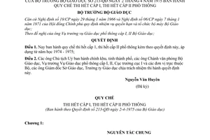 Quyết định 213-QĐ Quy chế thi hết cấp I, thi hết cấp II phổ thông