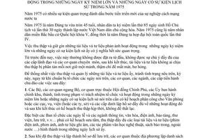 Thông tư 32-BT thu thập giữ gìn tài liệu tư liệu phản ánh hoạt động ngày kỷ niệm lớn ngày có sự kiện lịch sử trong năm 1975