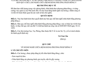 Quyết định 184-BYT/QĐ Quy chế nghề chữa bệnh đông y