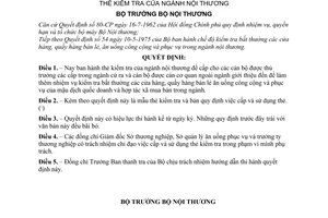 Quyết định 55-NT/QĐ1  thẻ kiểm tra  bản quy định cấp, sử dụng thẻ kiểm tra ngành nội thương