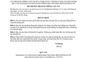 Quyết định 1329/QĐ quy tắc đảm bảo an toàn giao thông khi thi công trên đường ôtô