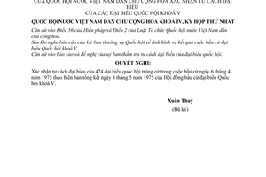 Nghị quyết xác nhận tư cách đại biểu của các vị đại biểu Quốc hội khoá V