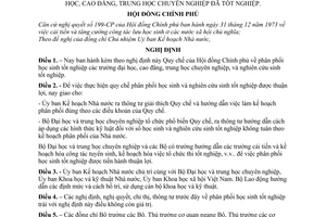 Nghị định 134-CP Quy chế phân phối nghiên cứu sinh và học sinh đại học, cao đẳng, trung học chuyên nghiệp đã tốt nghiệp