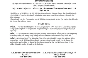 Quyết định 75-QĐ/LB chuyên chở, giao nhận lương thực