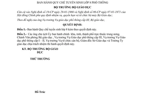 Quyết định 444-QĐ  Quy chế tuyển sinh lớp 8 phổ thông