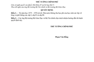 Quyết định 303-TTg thu học phí các lớp vỡ lòng và phổ thông các cấp