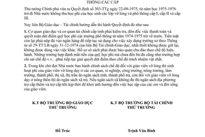 Thông tư 37-TT/LB bỏ thu học phí lớp vỡ lòng phổ thông các cấp