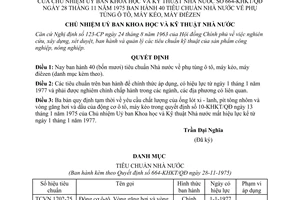 Quyết định 664-KHKT/QĐ 40 tiêu chuẩn Nhà nước phụ tùng ôtô, máy kéo, máy điêzen