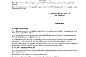 Quyết định 2854 TL/QĐ qui phạm tính toán thủy lực cống dưới sâu