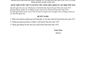 Nghị quyết thông qua phương hướng, nhiệm vụ và những chỉ tiêu chủ yếu của kế hoạch Nhà nước năm 1976