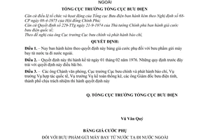 Quyết định 80-QĐ  bảng giá cước bưu phẩm gửi máy bay đi nước ngoài