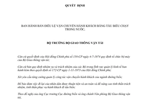 Quyết Định 359-QĐ điều lệ vận chuyển hành khách bằng tầu biểu chạy trong nước